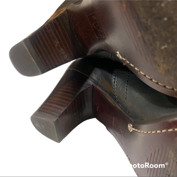 Frye Fiona Three Strap Black Leather Heeled Pull On Boots Sz 8M/7M - Picture 10 of 16